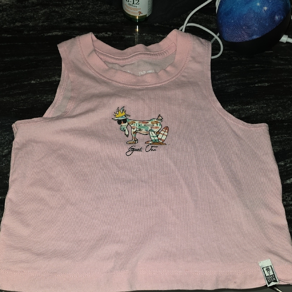 Girls' Pink Graphic Tank Top - Surf Goat Design